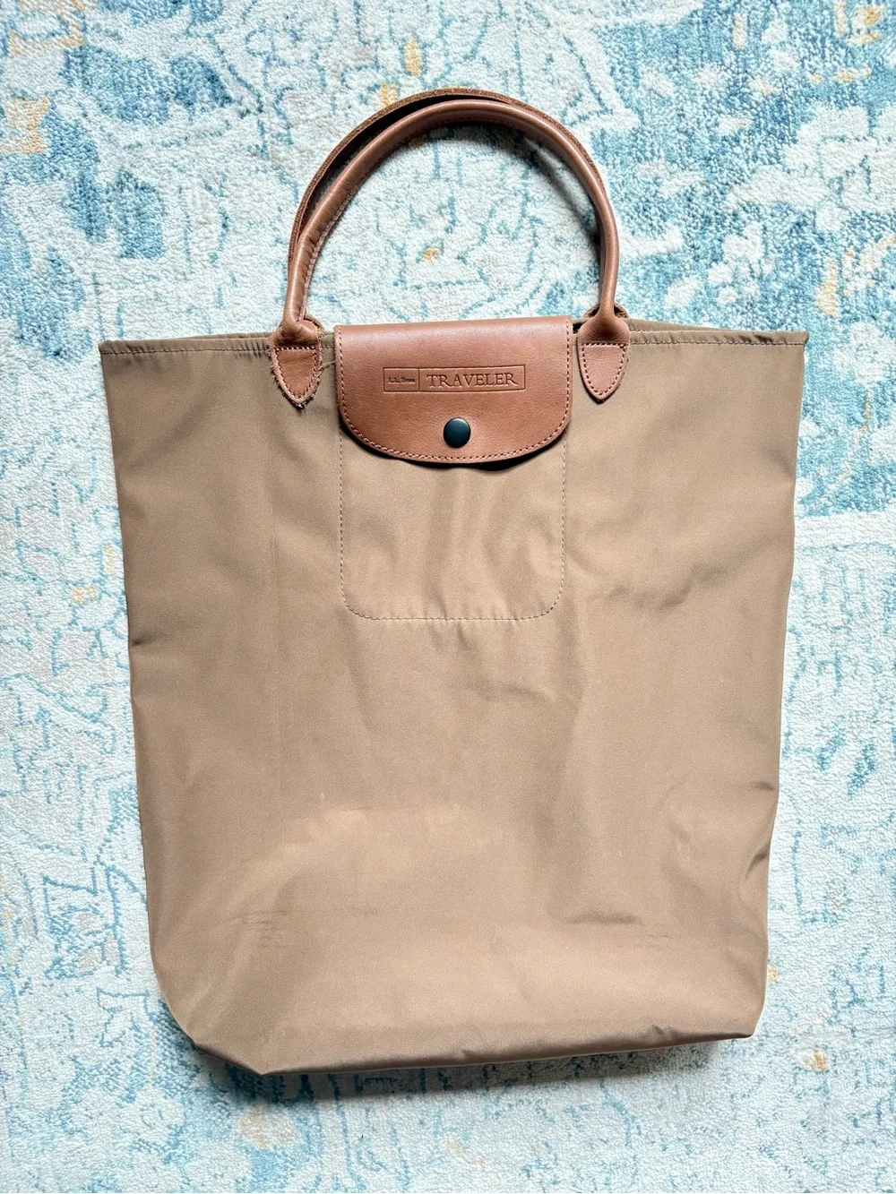 L.L Bean Traveler Roll Up Nylon Bag Packable Longchamp Style Leather Casual